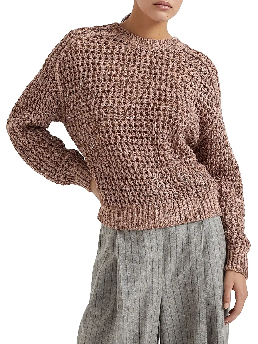 Brunello Cucinelli Women's Silk and Linen Sweater - Pink | Thumbnail 2 Brunello Cucinelli Women's Silk and Linen Sweater - Pink | Thumbnail 2