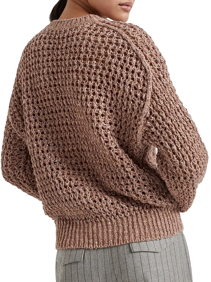 Brunello Cucinelli Women's Silk and Linen Sweater - Pink | Thumbnail 3 Brunello Cucinelli Women's Silk and Linen Sweater - Pink | Thumbnail 3