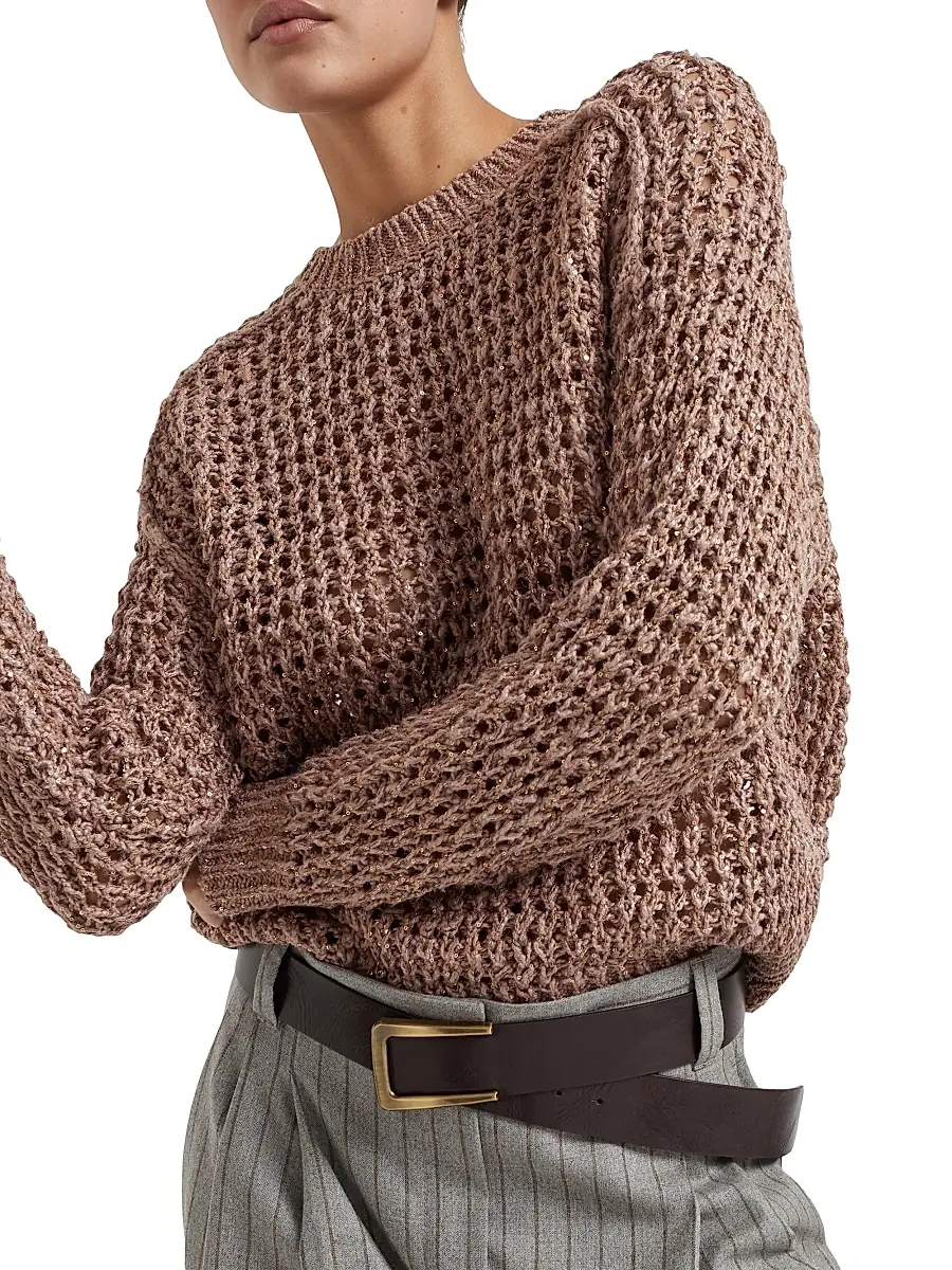 Brunello Cucinelli Women's Silk and Linen Sweater - Pink | Thumbnail 4 Brunello Cucinelli Women's Silk and Linen Sweater - Pink | Thumbnail 4