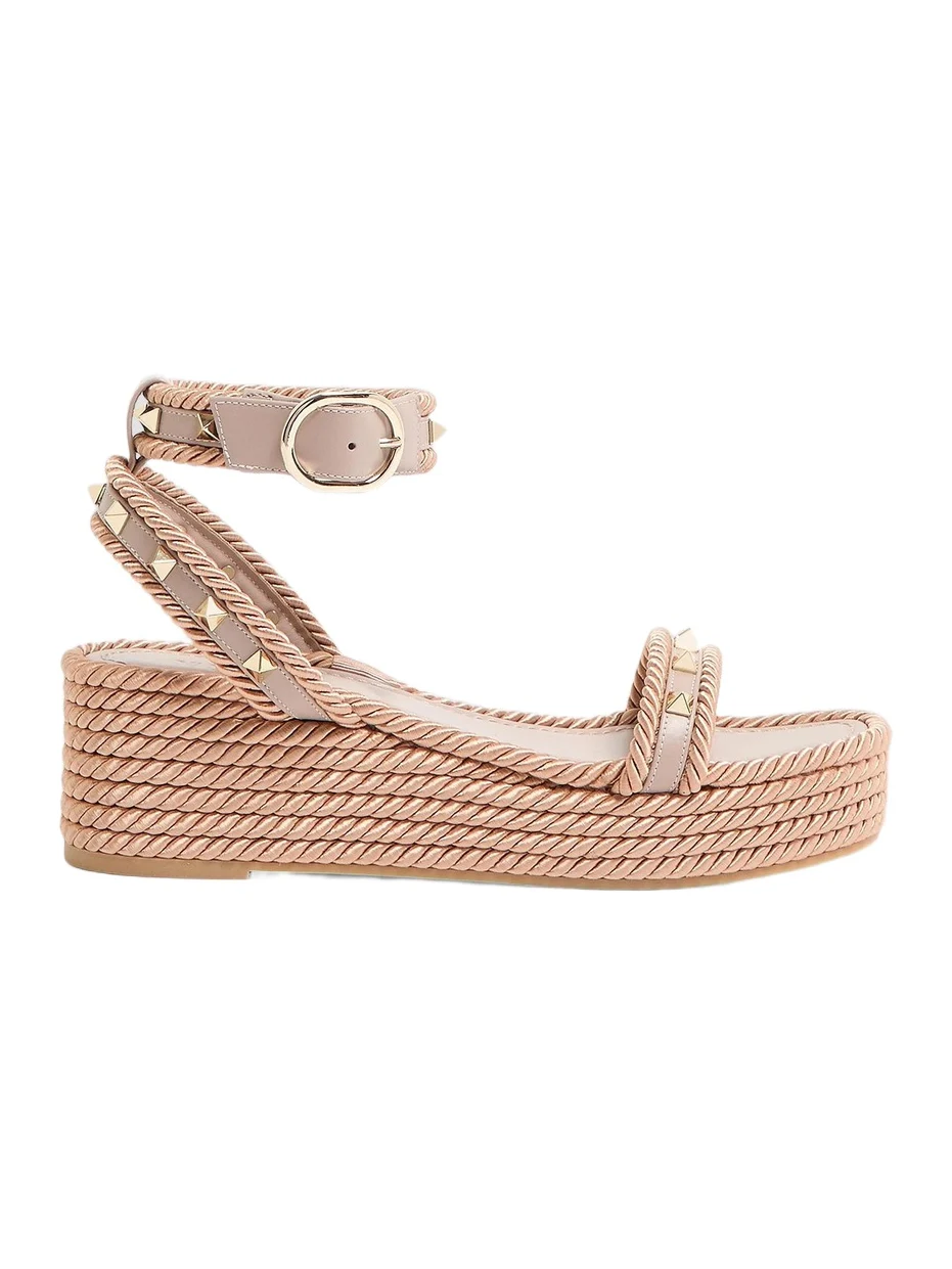 Valentino Women's Rockstud 45MM Flatform Sandals in Calfskin - Poudre