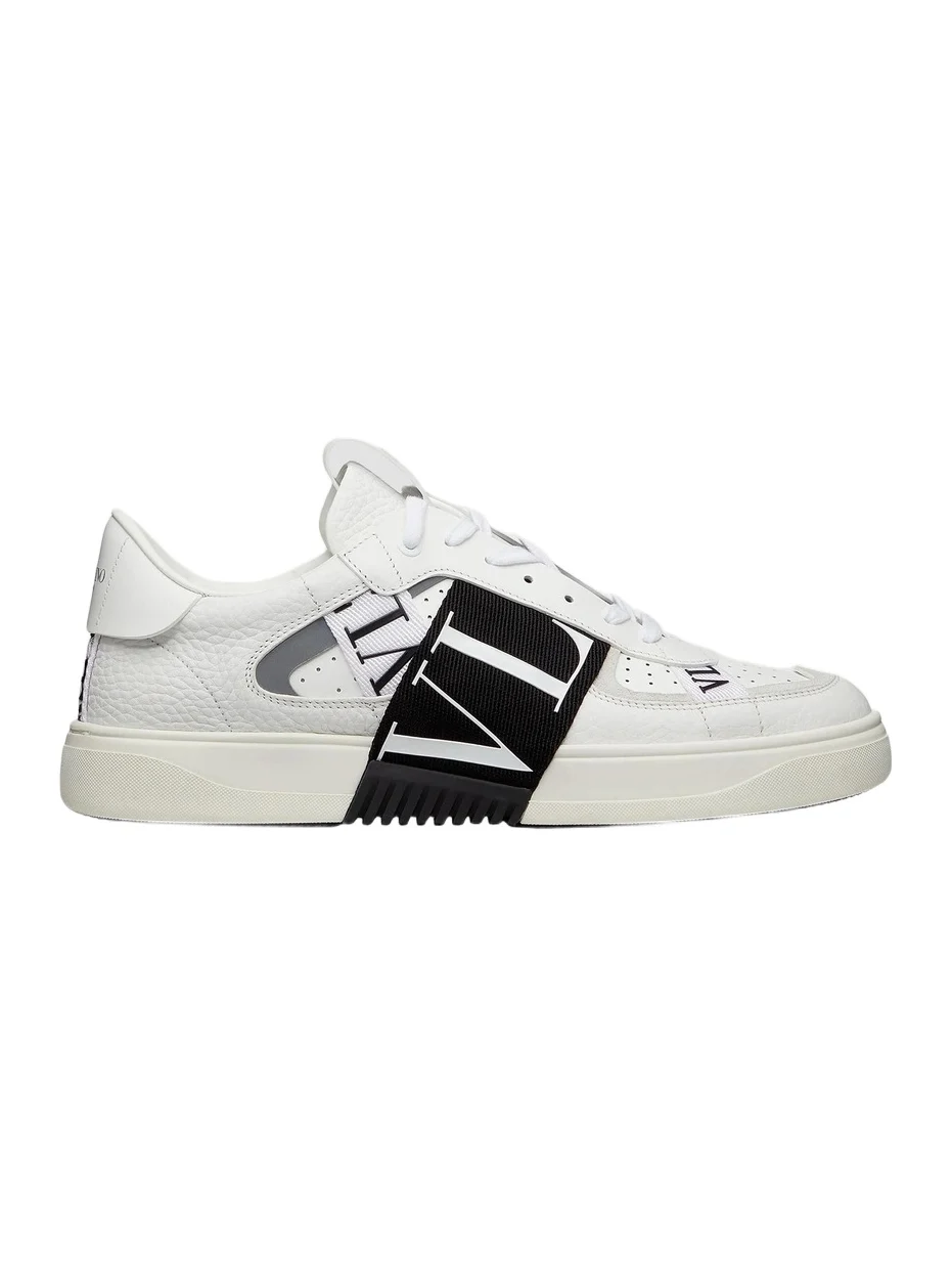 Men's Low-Top Calfskin VL7N Sneakers With Bands - White Black Men's Low-Top Calfskin VL7N Sneakers With Bands - White Black