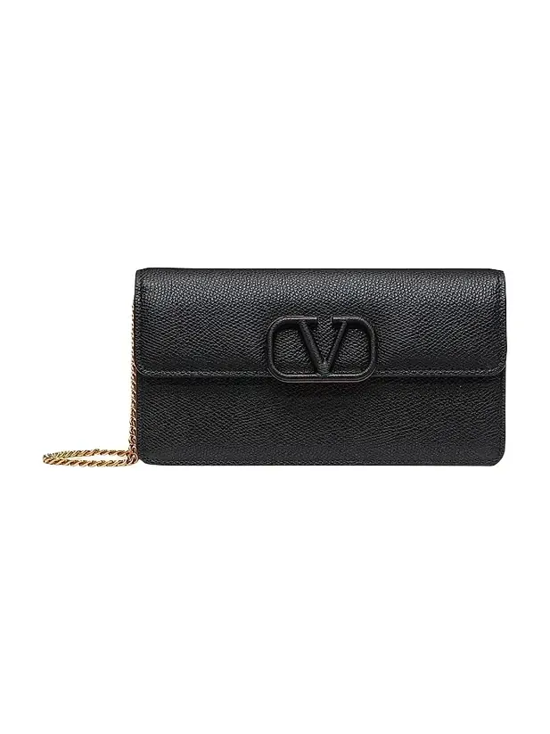 Women's VLogo Signature Grainy Calfskin Wallet with Chain - Black Women's VLogo Signature Grainy Calfskin Wallet with Chain - Black