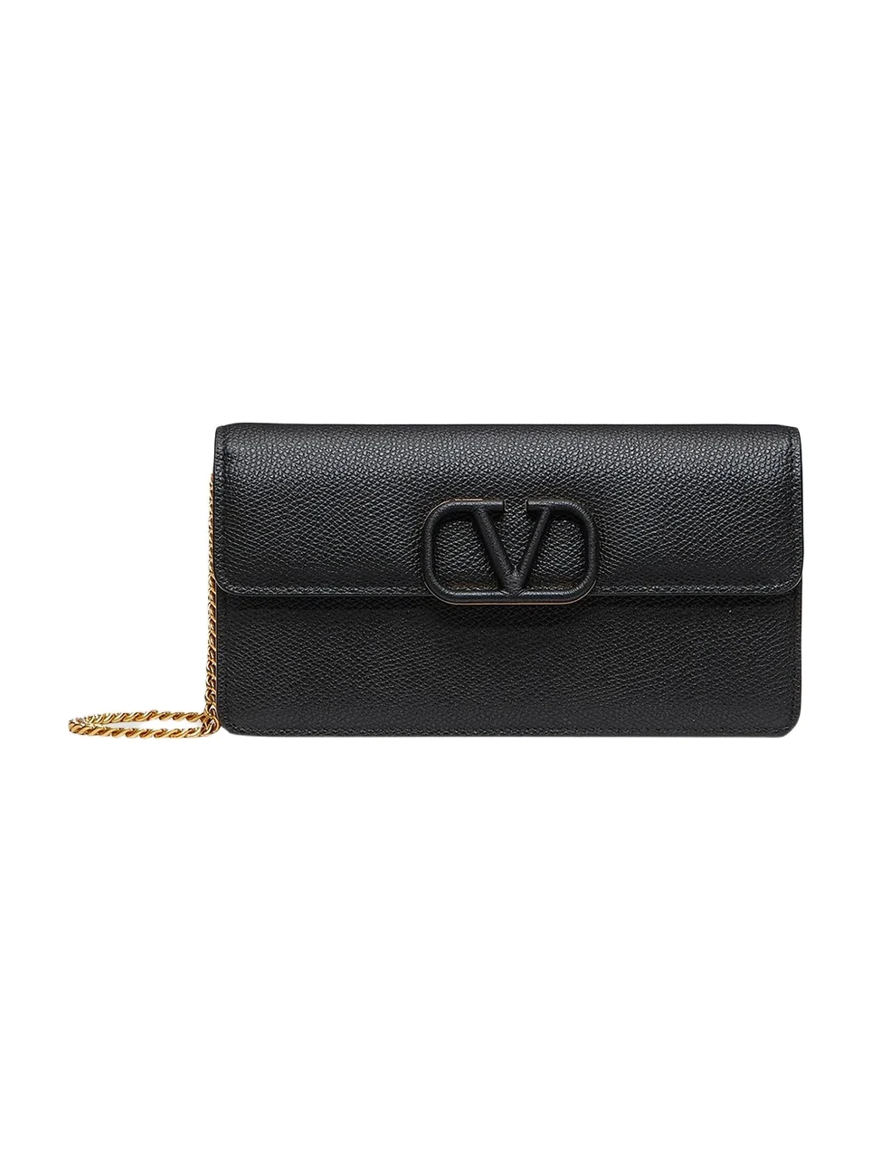 Women's VLogo Signature Grainy Calfskin Wallet with Chain - Black Women's VLogo Signature Grainy Calfskin Wallet with Chain - Black