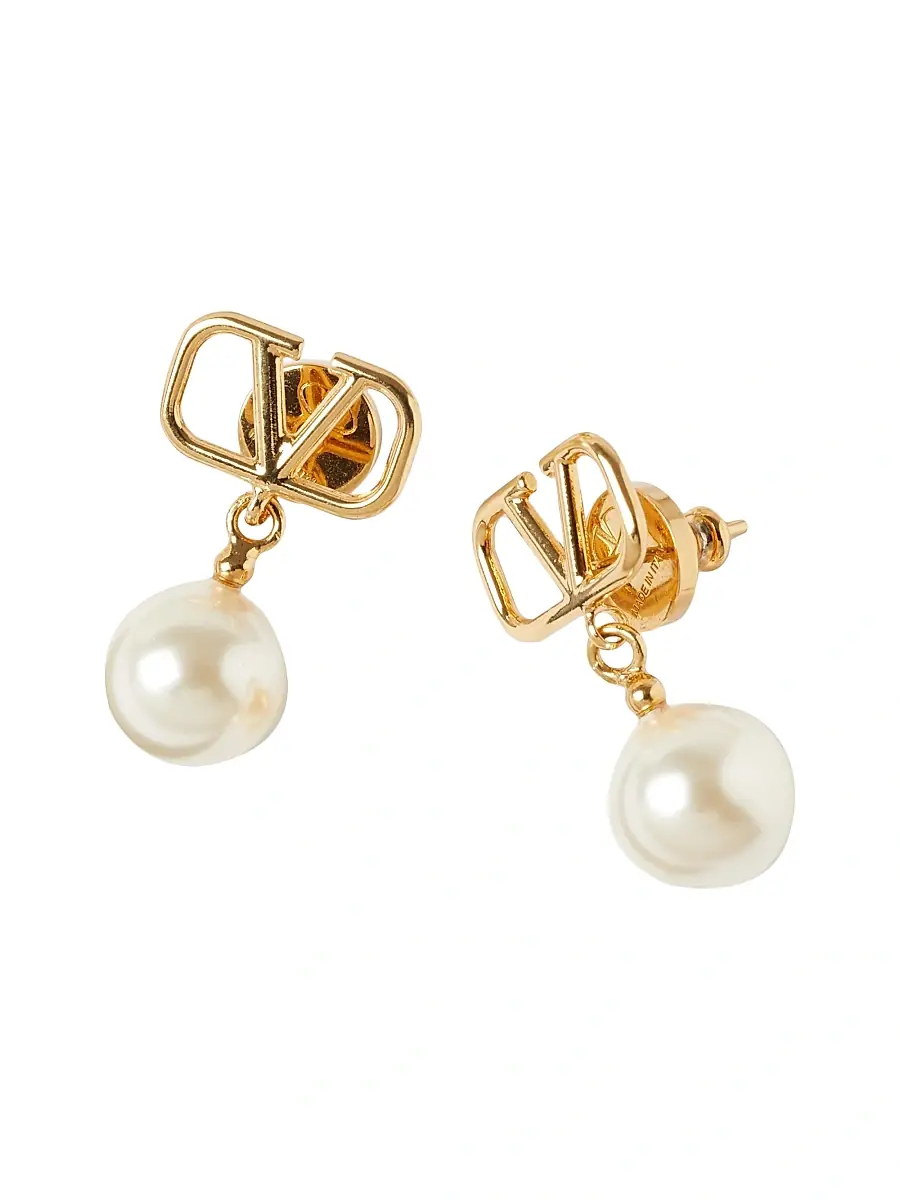 Valentino Garavani Women's VLogo Signature Earrings With Swarovski Pearls - Gold | Thumbnail 3 Valentino Garavani Women's VLogo Signature Earrings With Swarovski Pearls - Gold | Thumbnail 3