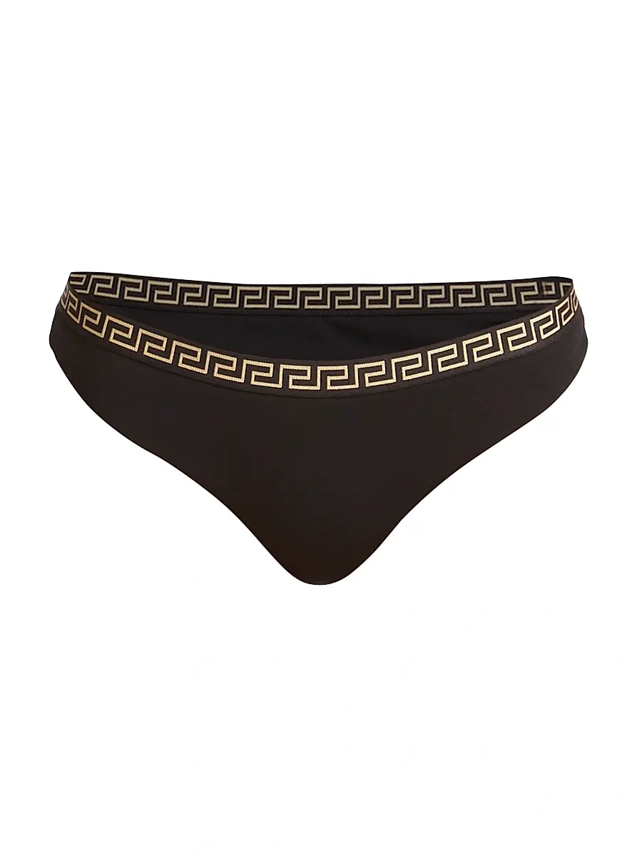 Versace Women's Greek Key Panty - Black | Image 1 Versace Women's Greek Key Panty - Black | Image 1