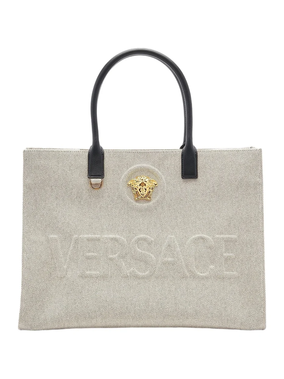 Versace Women's Logo Canvas Tote - Rope Black Gold