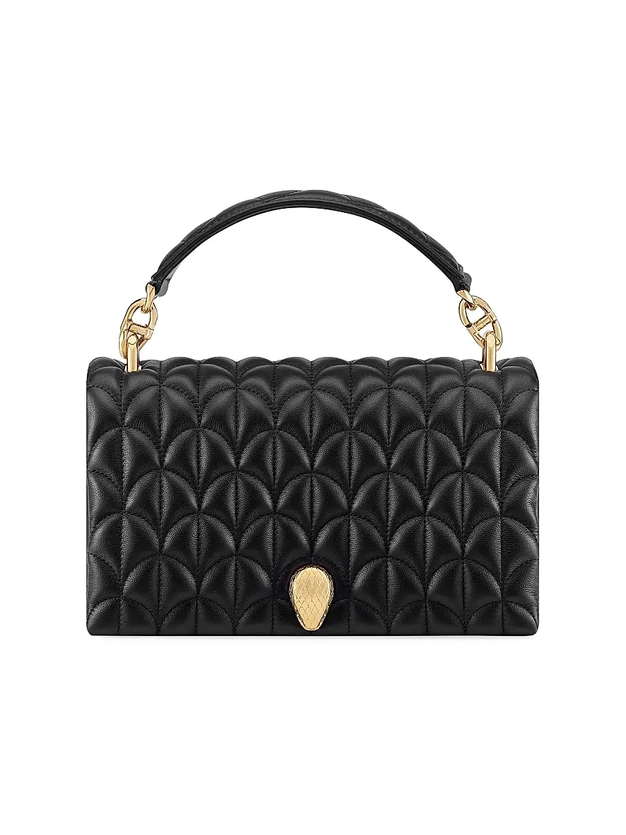 BVLGARI Women's Serpenti Cabochon Matelassé Leather Top Handle Bag - Black | Image 1 BVLGARI Women's Serpenti Cabochon Matelassé Leather Top Handle Bag - Black | Image 1