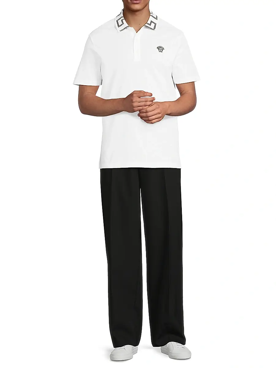 Versace Men's Piquet Cotton Polo Shirt | Thumbnail 2 Versace Men's Piquet Cotton Polo Shirt | Thumbnail 2