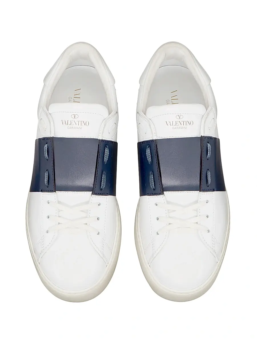 Valentino Garavani Men's Calfskin Open Sneakers - White Marine | Thumbnail 4 Valentino Garavani Men's Calfskin Open Sneakers - White Marine | Thumbnail 4