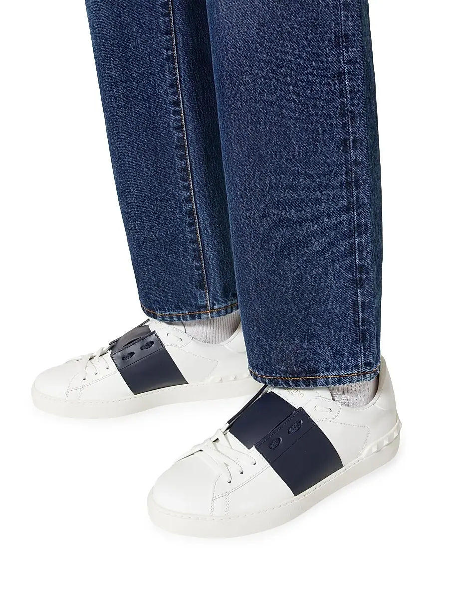 Valentino Garavani Men's Calfskin Open Sneakers - White Marine | Thumbnail 6 Valentino Garavani Men's Calfskin Open Sneakers - White Marine | Thumbnail 6