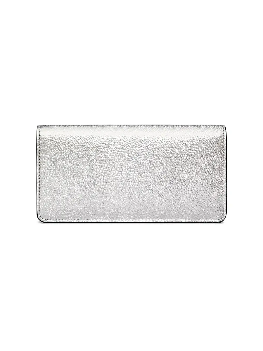 Valentino Women's VLogo Signature Metallic Grainy Calfskin Wallet with Chain - Silver | Thumbnail 4