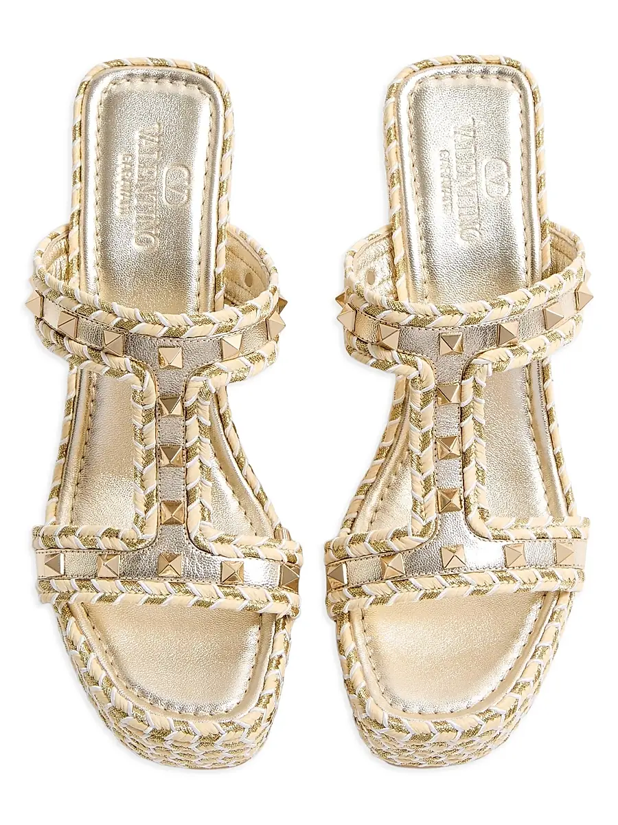 Valentino Garavani Women's Rockstud Laminated Nappa Wedge Sandals 90MM - Platinum | Thumbnail 4 Valentino Garavani Women's Rockstud Laminated Nappa Wedge Sandals 90MM - Platinum | Thumbnail 4
