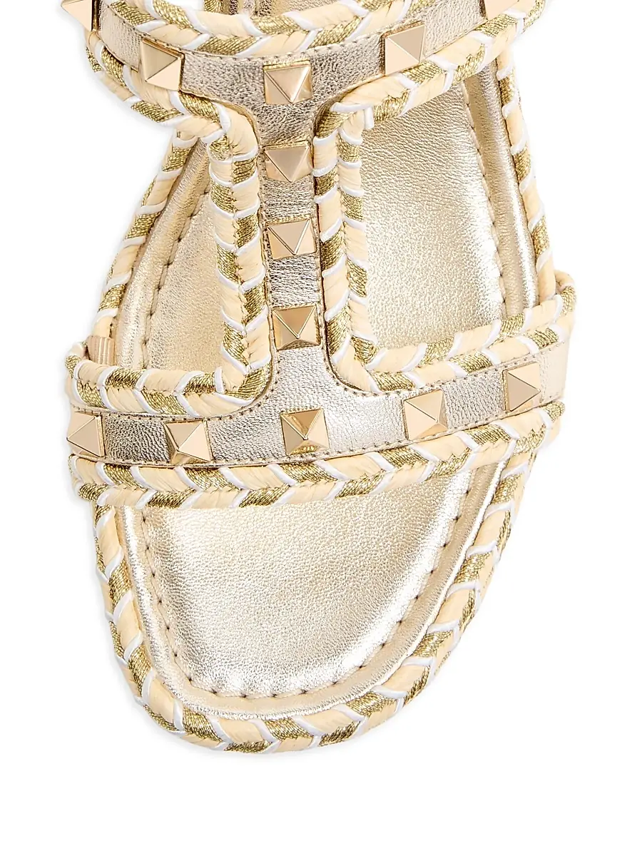 Valentino Garavani Women's Rockstud Laminated Nappa Wedge Sandals 90MM - Platinum | Thumbnail 5 Valentino Garavani Women's Rockstud Laminated Nappa Wedge Sandals 90MM - Platinum | Thumbnail 5