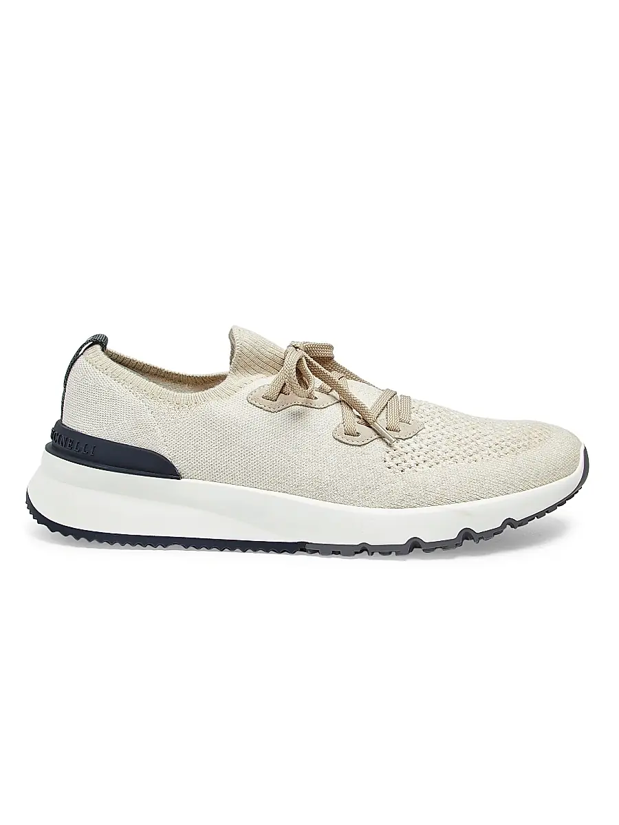 Brunello Cucinelli Men's Stretch-Knit Low-Top Sneakers - Beige - Size 8 | Image 1 Brunello Cucinelli Men's Stretch-Knit Low-Top Sneakers - Beige - Size 8 | Image 1