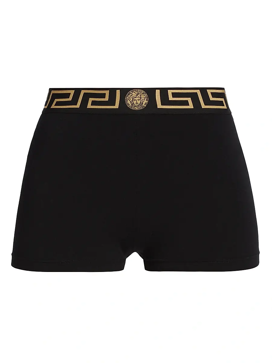 Versace Women's Icon Elasticized Logo Shorts - Black - Size Medium | Image 1 Versace Women's Icon Elasticized Logo Shorts - Black - Size Medium | Image 1