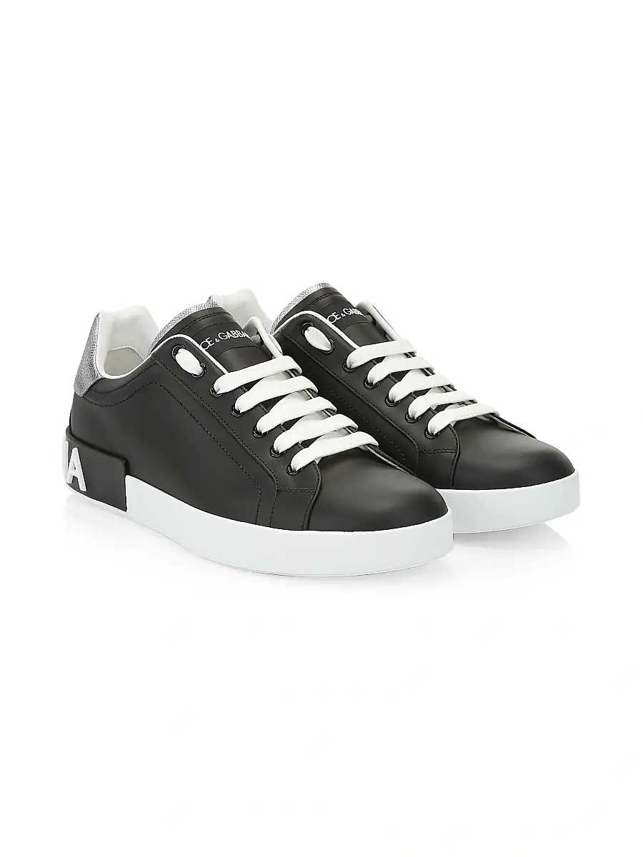 Dolce & Gabbana Men's Portofino Leather Sneakers - Black Silver | Thumbnail 2 Dolce & Gabbana Men's Portofino Leather Sneakers - Black Silver | Thumbnail 2