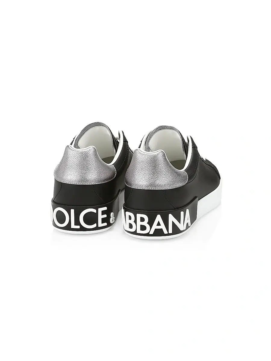 Dolce & Gabbana Men's Portofino Leather Sneakers - Black Silver | Thumbnail 3 Dolce & Gabbana Men's Portofino Leather Sneakers - Black Silver | Thumbnail 3