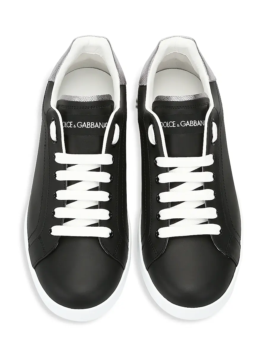 Dolce & Gabbana Men's Portofino Leather Sneakers - Black Silver | Thumbnail 5 Dolce & Gabbana Men's Portofino Leather Sneakers - Black Silver | Thumbnail 5