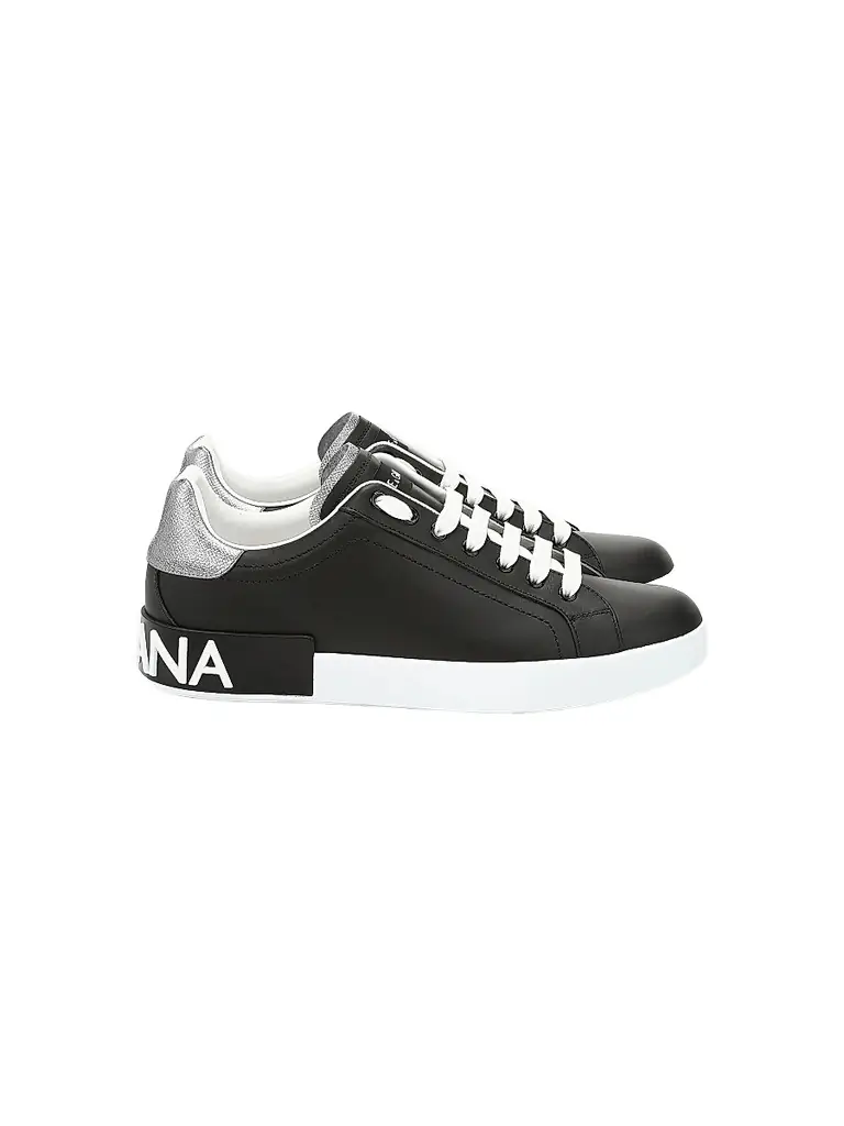 Men's Portofino Leather Sneakers - Black Silver Men's Portofino Leather Sneakers - Black Silver