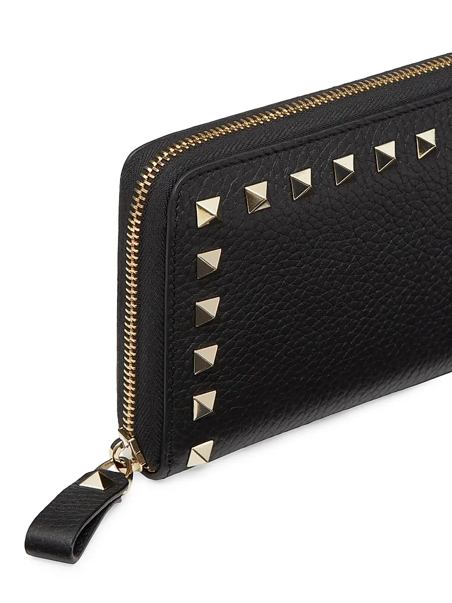 Valentino Garavani Women's Rockstud Grainy Calfskin Zippered Wallet - Black | Thumbnail 2