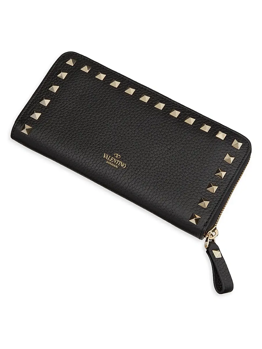 Valentino Garavani Women's Rockstud Grainy Calfskin Zippered Wallet - Black | Thumbnail 3