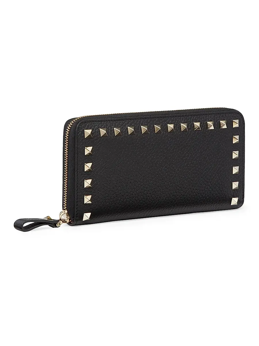 Valentino Garavani Women's Rockstud Grainy Calfskin Zippered Wallet - Black | Thumbnail 4