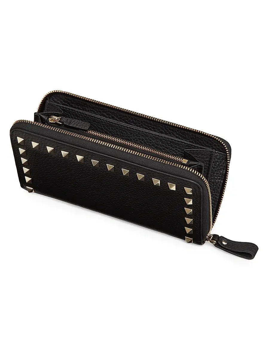 Valentino Garavani Women's Rockstud Grainy Calfskin Zippered Wallet - Black | Thumbnail 5