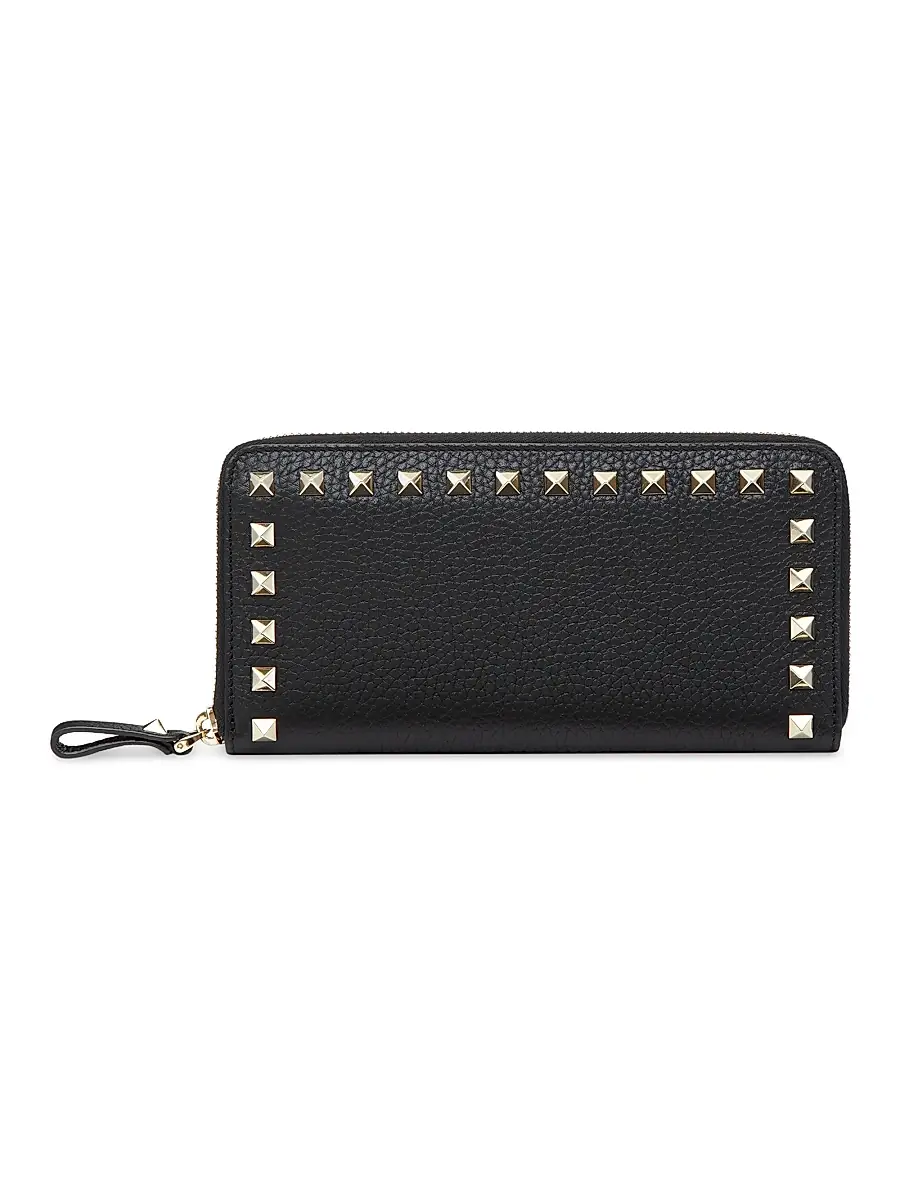 Valentino Garavani Women's Rockstud Grainy Calfskin Zippered Wallet - Black | Image 1 Valentino Garavani Women's Rockstud Grainy Calfskin Zippered Wallet - Black | Image 1