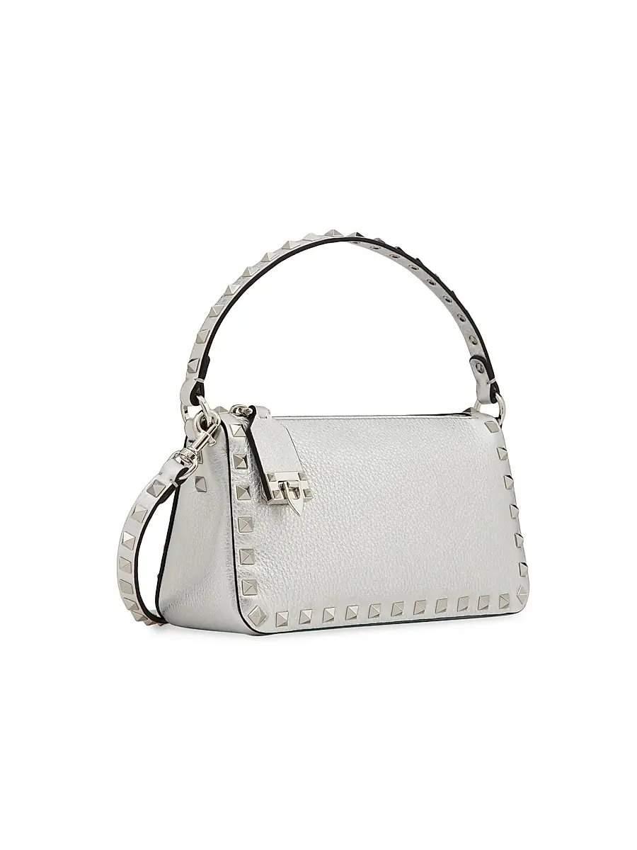 Valentino Garavani Women's Rockstud Grainy Metallic Calfskin Crossbody Bag - Silver | Thumbnail 3 Valentino Garavani Women's Rockstud Grainy Metallic Calfskin Crossbody Bag - Silver | Thumbnail 3