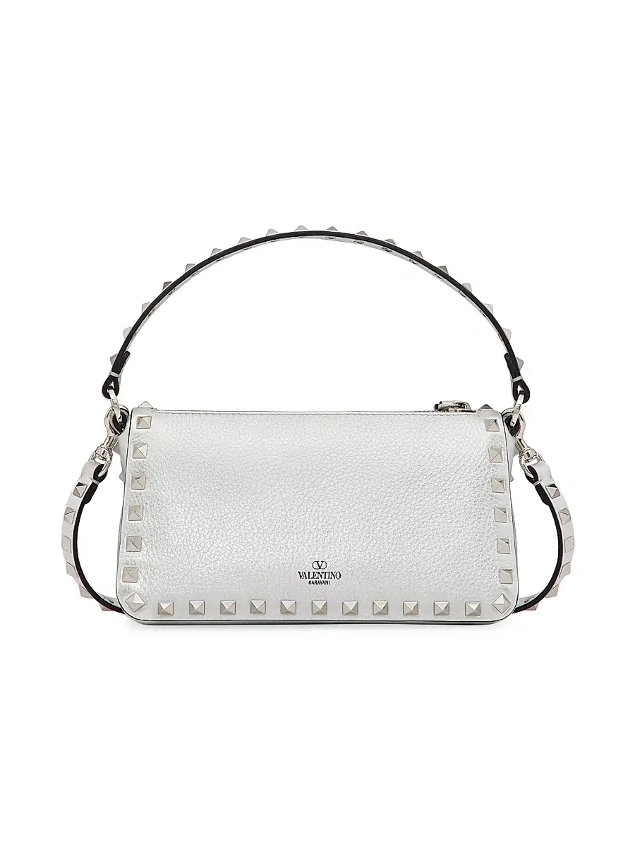Valentino Garavani Women's Rockstud Grainy Metallic Calfskin Crossbody Bag - Silver | Thumbnail 4 Valentino Garavani Women's Rockstud Grainy Metallic Calfskin Crossbody Bag - Silver | Thumbnail 4