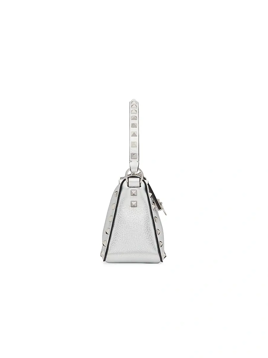 Valentino Garavani Women's Rockstud Grainy Metallic Calfskin Crossbody Bag - Silver | Thumbnail 5 Valentino Garavani Women's Rockstud Grainy Metallic Calfskin Crossbody Bag - Silver | Thumbnail 5