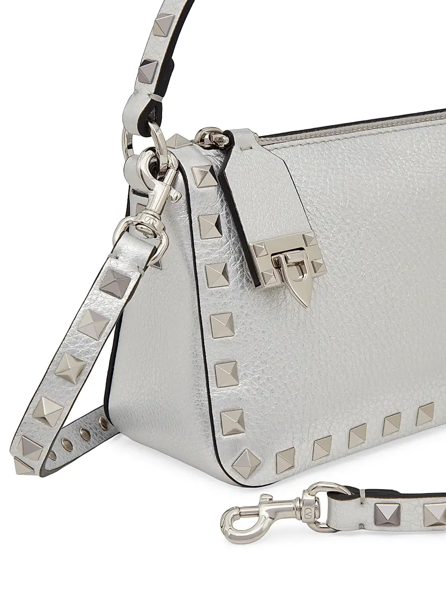 Valentino Garavani Women's Rockstud Grainy Metallic Calfskin Crossbody Bag - Silver | Thumbnail 8 Valentino Garavani Women's Rockstud Grainy Metallic Calfskin Crossbody Bag - Silver | Thumbnail 8