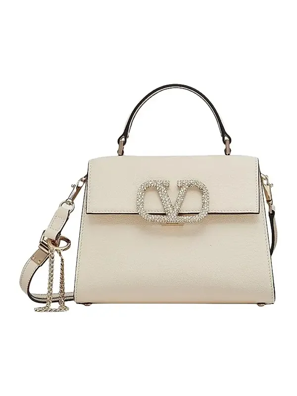 Valentino Women's Small VSling Top Handle Bag with Jewel Embroidery - Light Ivory Crystal