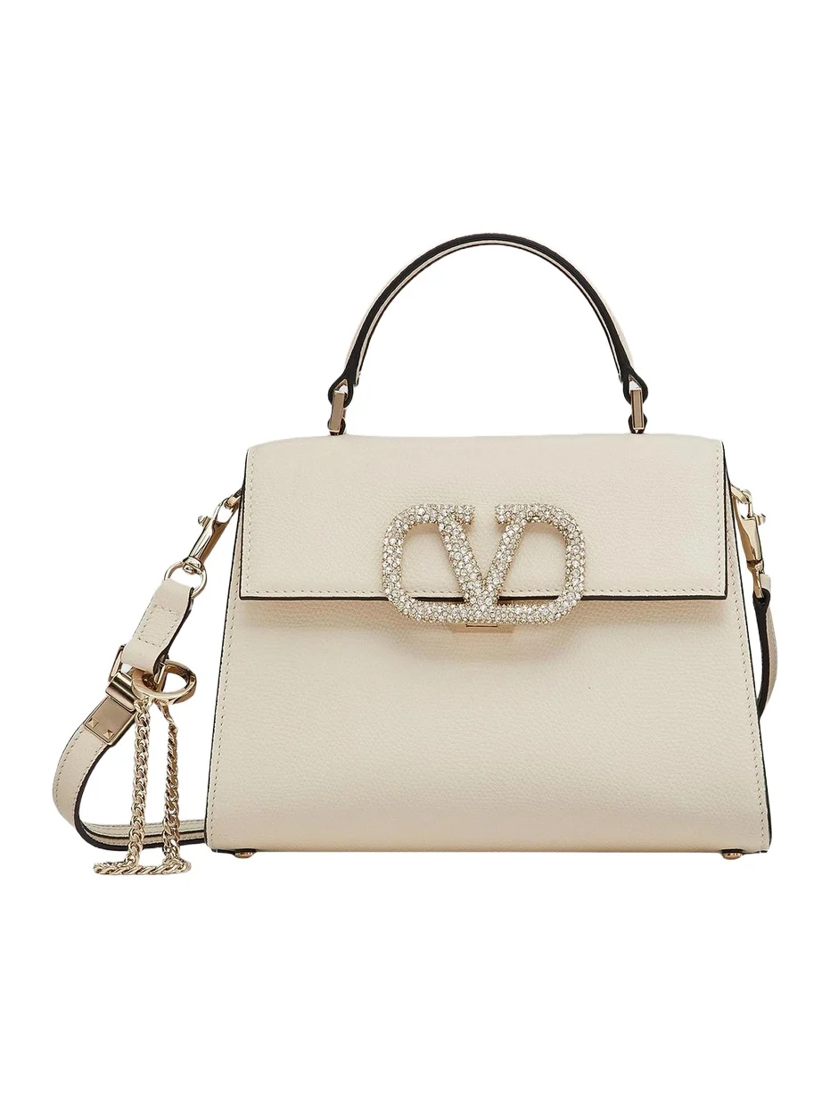 Women's Small VSling Top Handle Bag with Jewel Embroidery - Light Ivory Crystal Women's Small VSling Top Handle Bag with Jewel Embroidery - Light Ivory Crystal
