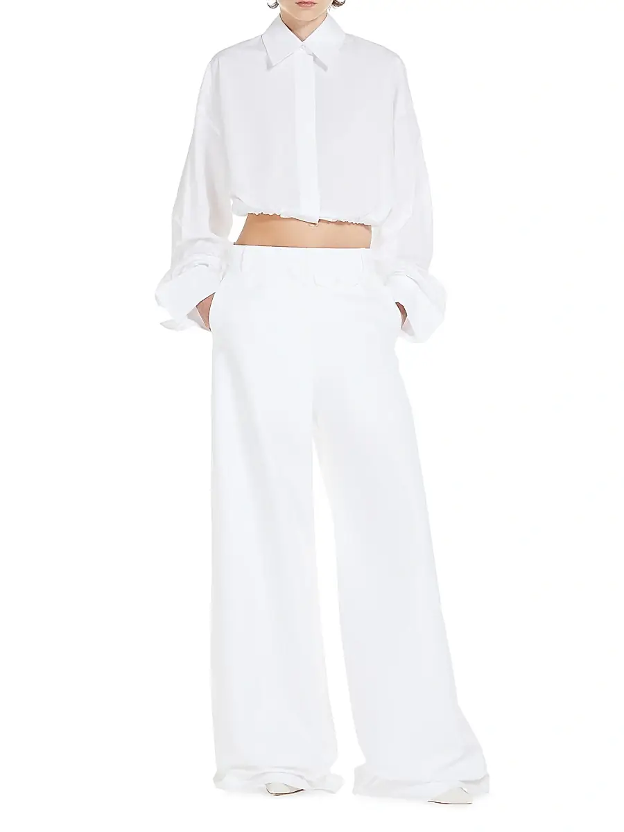 Sportmax Women's Drawstring-Hem Cotton Crop Shirt - Optical White | Thumbnail 2 Sportmax Women's Drawstring-Hem Cotton Crop Shirt - Optical White | Thumbnail 2