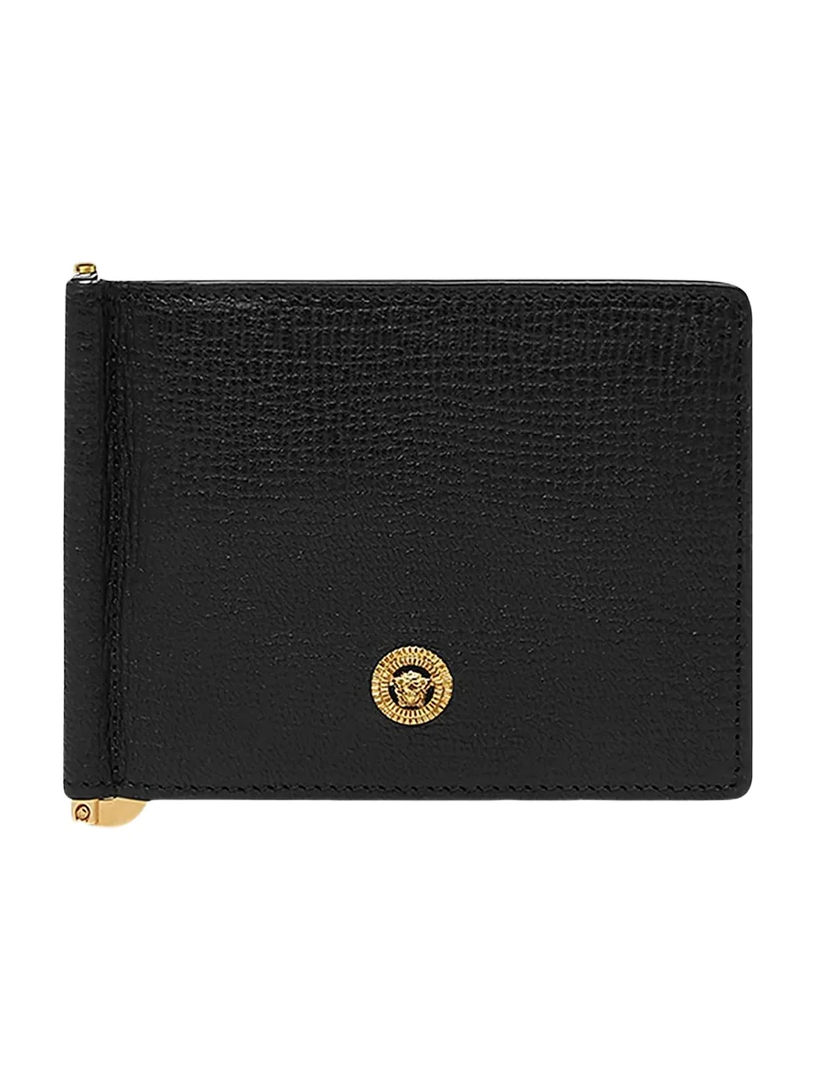 Versace Men's Bifold Leather Money Clip - Black Gold