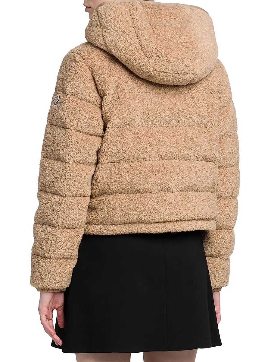 Moncler Women's Audrieu Teddy Fleece Short Down Jacket - Beige | Thumbnail 4