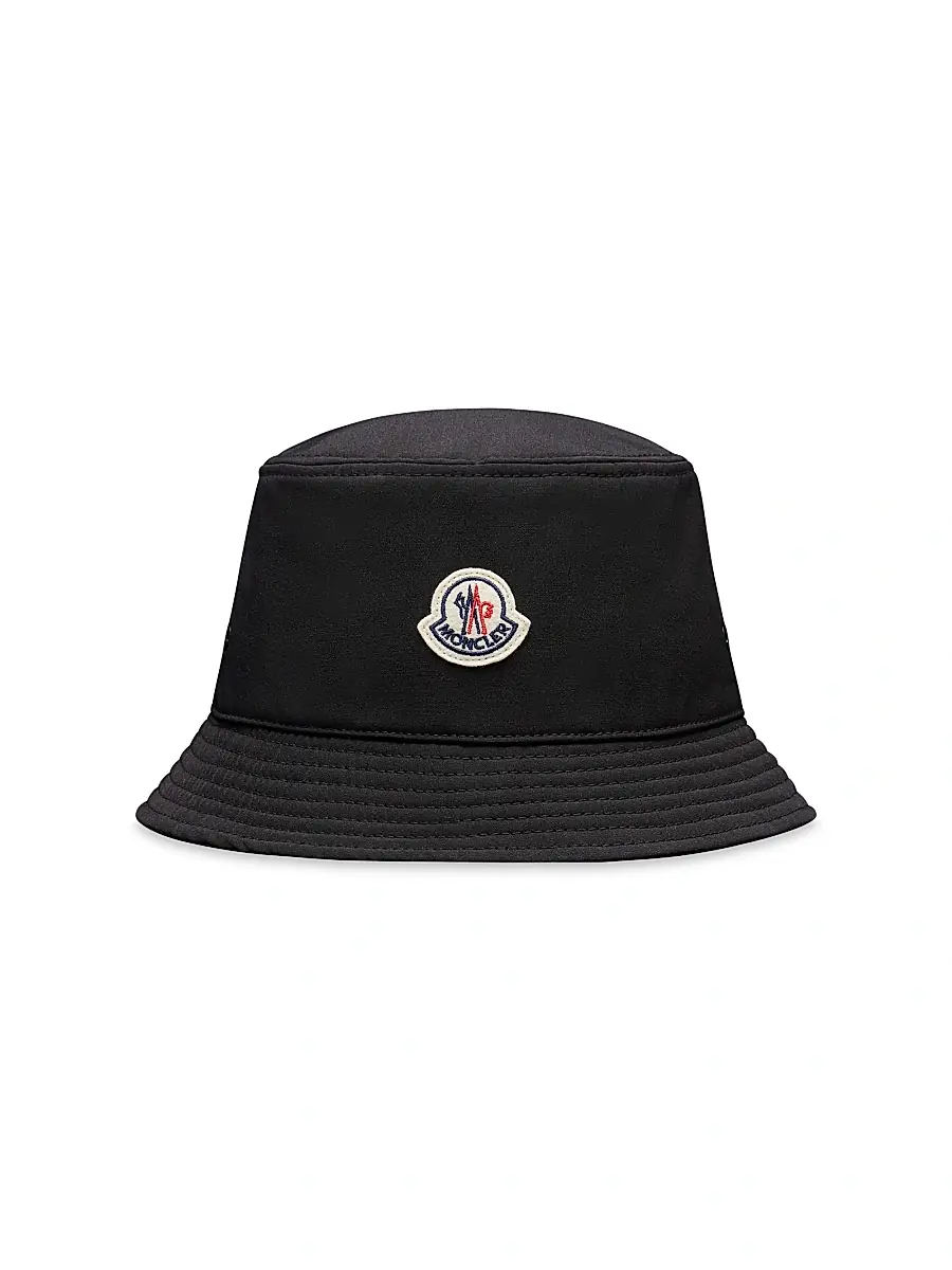 Moncler Women's Bucket Hat with Logo Patch - Black | Image 1 Moncler Women's Bucket Hat with Logo Patch - Black | Image 1