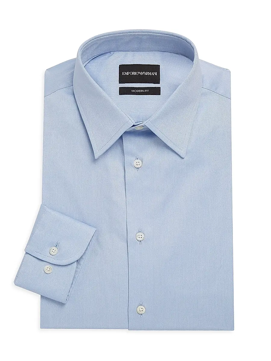 Emporio Armani Men's Modern-Fit Solid Dress Shirt - Blue | Image 1 Emporio Armani Men's Modern-Fit Solid Dress Shirt - Blue | Image 1