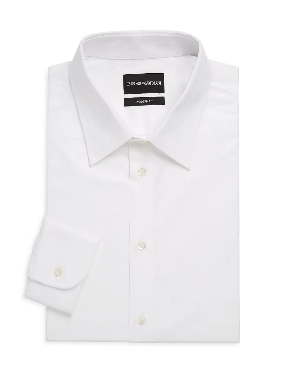Emporio Armani Men's Modern-Fit Solid Dress Shirt - White | Image 1 Emporio Armani Men's Modern-Fit Solid Dress Shirt - White | Image 1