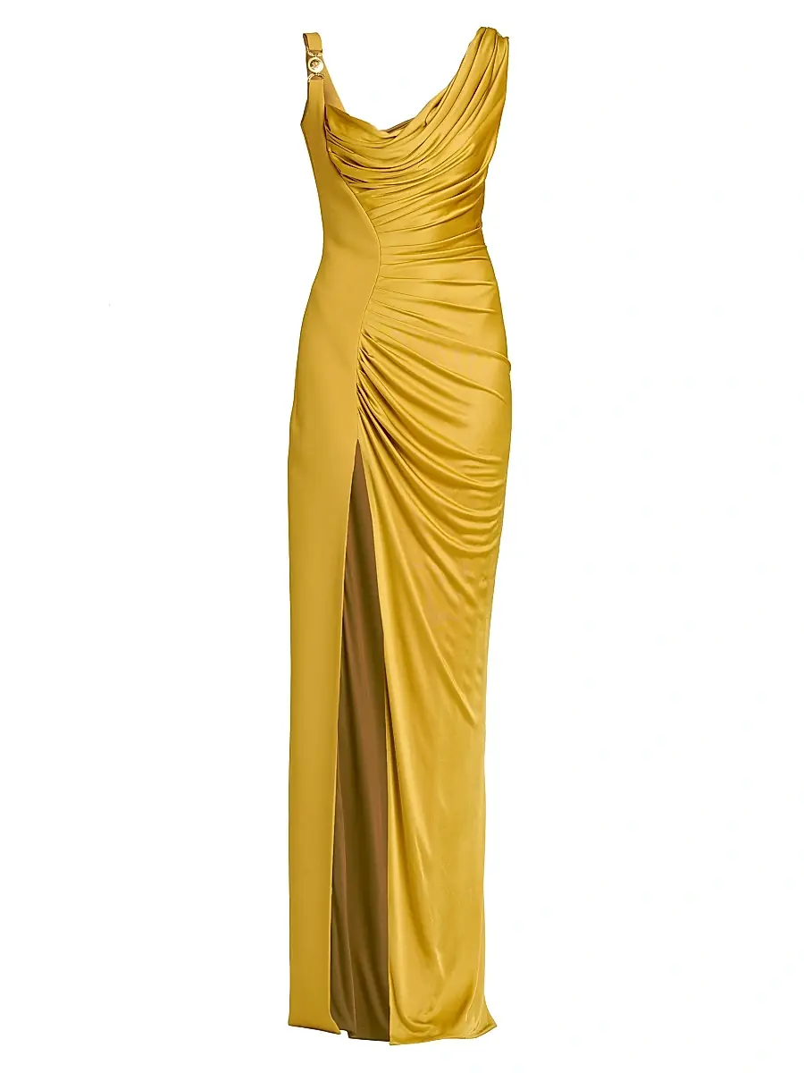 Versace Women's Draped Liquid Jersey Gown - Antique Gold | Image 1 Versace Women's Draped Liquid Jersey Gown - Antique Gold | Image 1