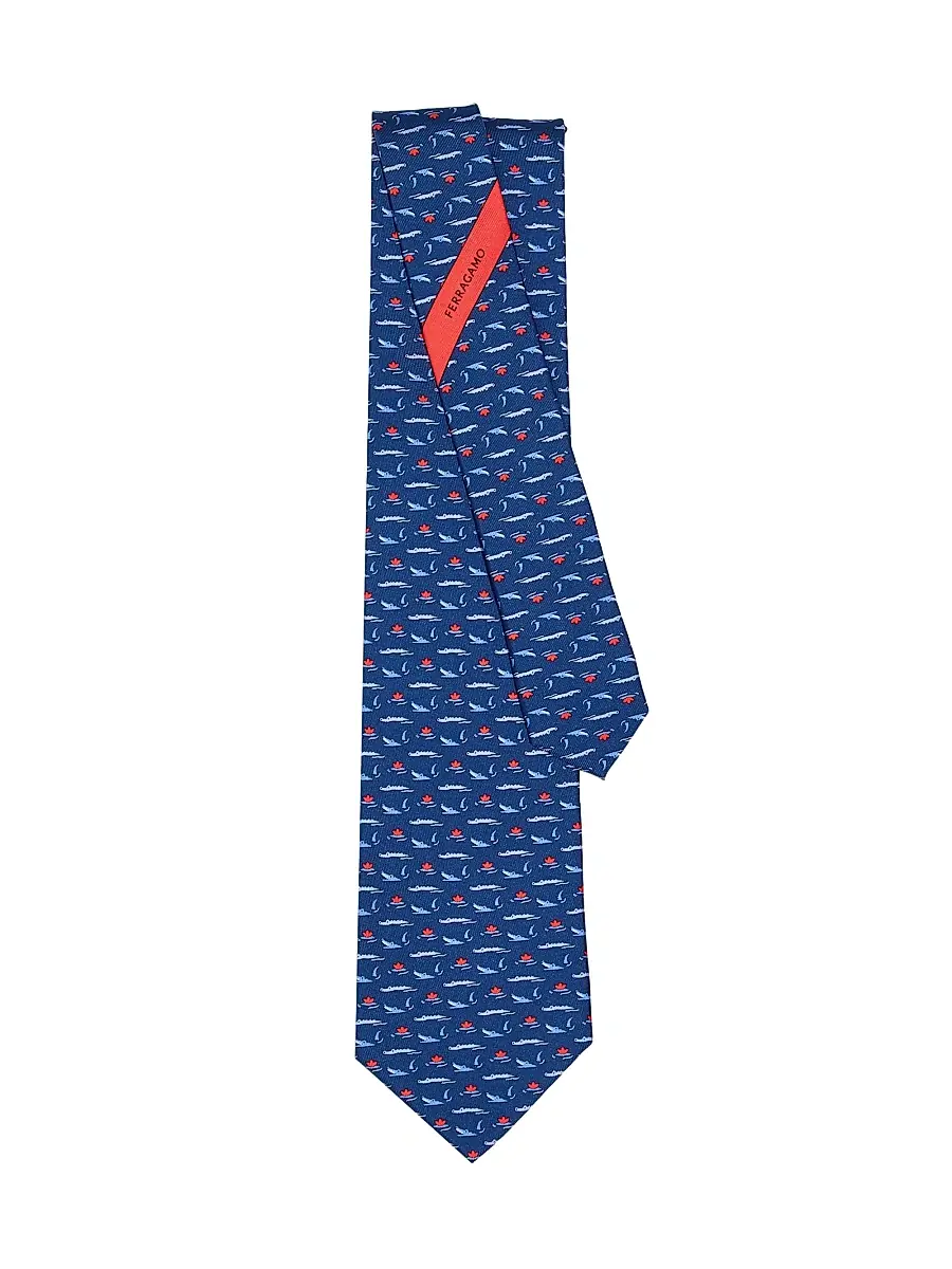 FERRAGAMO Men's Gator Silk Tie - Navy | Thumbnail 2 FERRAGAMO Men's Gator Silk Tie - Navy | Thumbnail 2
