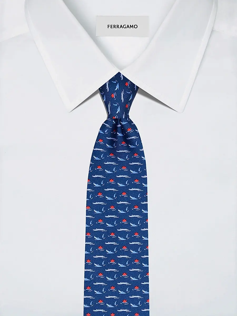 FERRAGAMO Men's Gator Silk Tie - Navy | Thumbnail 3 FERRAGAMO Men's Gator Silk Tie - Navy | Thumbnail 3