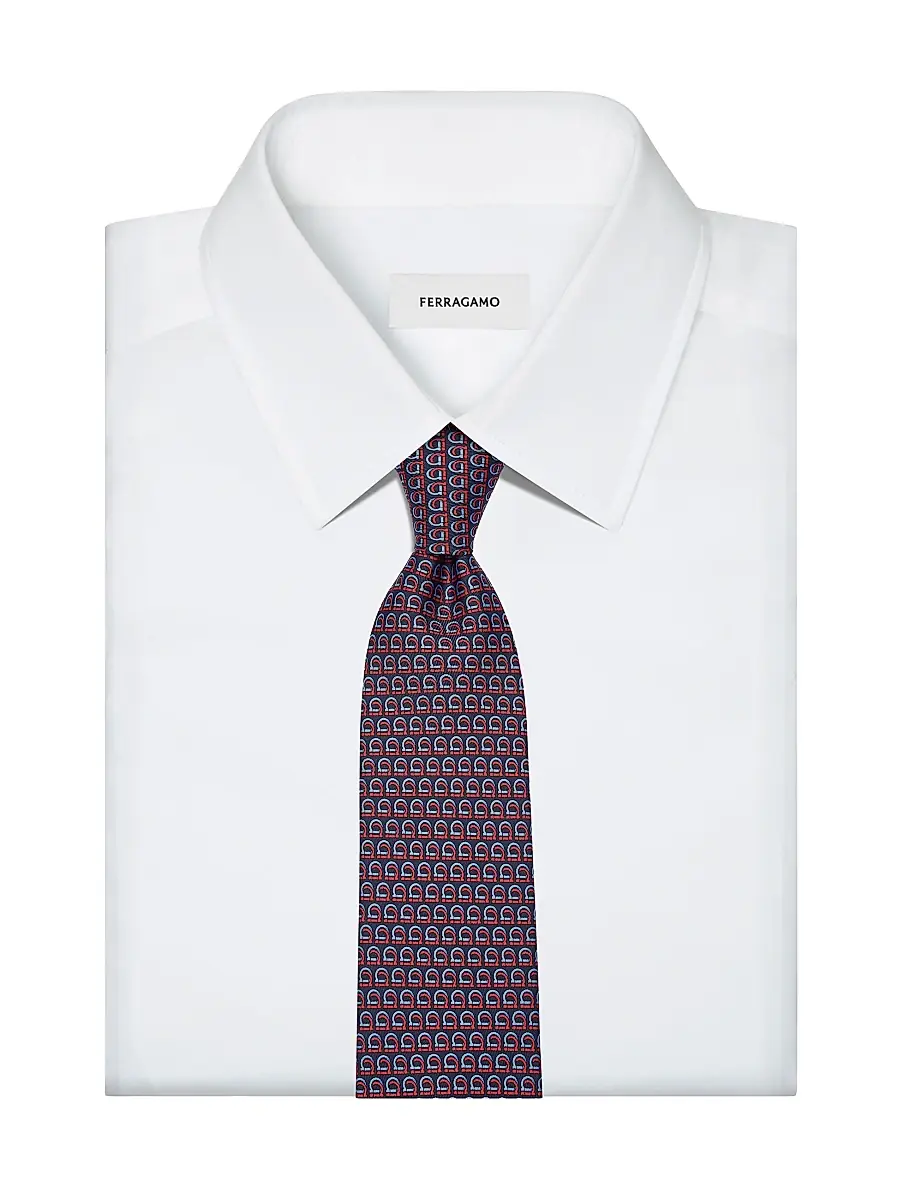 FERRAGAMO Men's Gancini Printed Tie - Marine Red | Thumbnail 3 FERRAGAMO Men's Gancini Printed Tie - Marine Red | Thumbnail 3