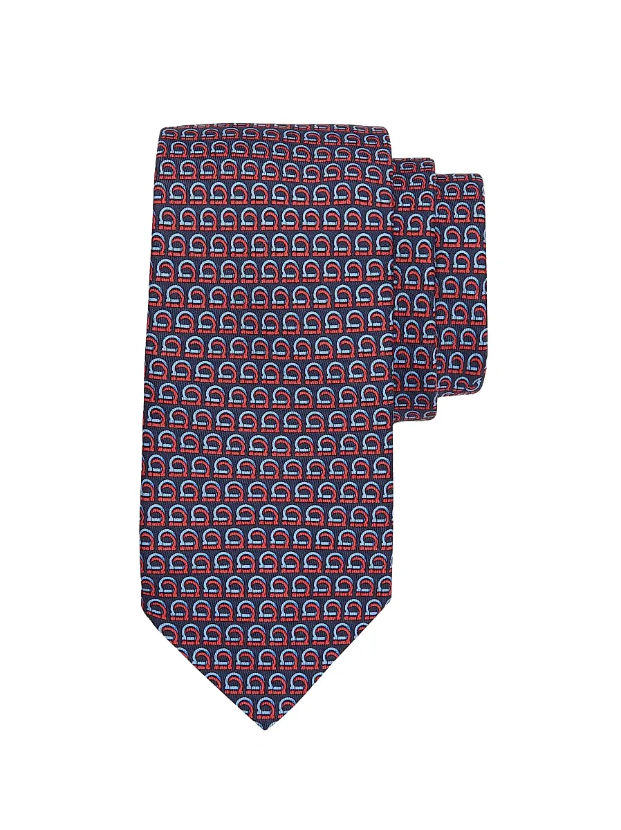 FERRAGAMO Men's Gancini Printed Tie - Marine Red | Image 1 FERRAGAMO Men's Gancini Printed Tie - Marine Red | Image 1