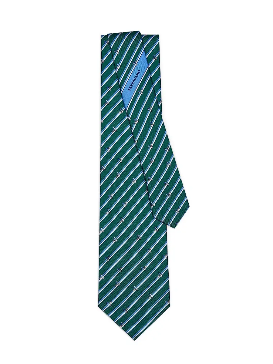 FERRAGAMO Men's Paint Roller Striped Silk Tie - Bordeaux | Thumbnail 3 FERRAGAMO Men's Paint Roller Striped Silk Tie - Bordeaux | Thumbnail 3