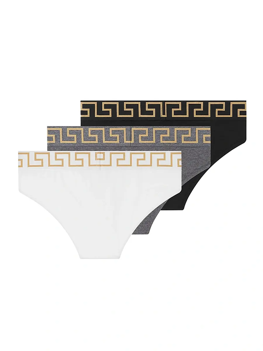 Versace Men's 3-Pack Greca Logo Cotton-Blend Brief Set | Thumbnail 2 Versace Men's 3-Pack Greca Logo Cotton-Blend Brief Set | Thumbnail 2
