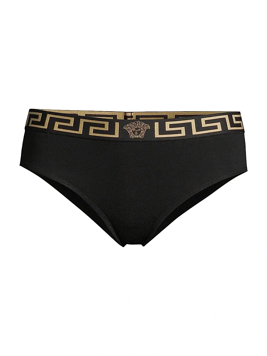 Versace Women's Grecca Briefs - Black | Image 1 Versace Women's Grecca Briefs - Black | Image 1