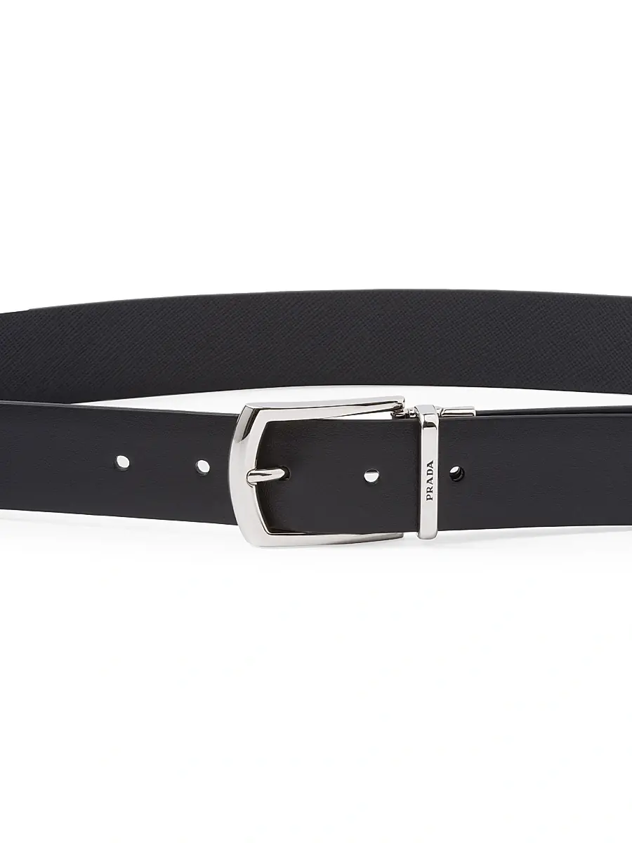 Prada Men's Reversible Saffiano And Leather Belt - Black | Thumbnail 3