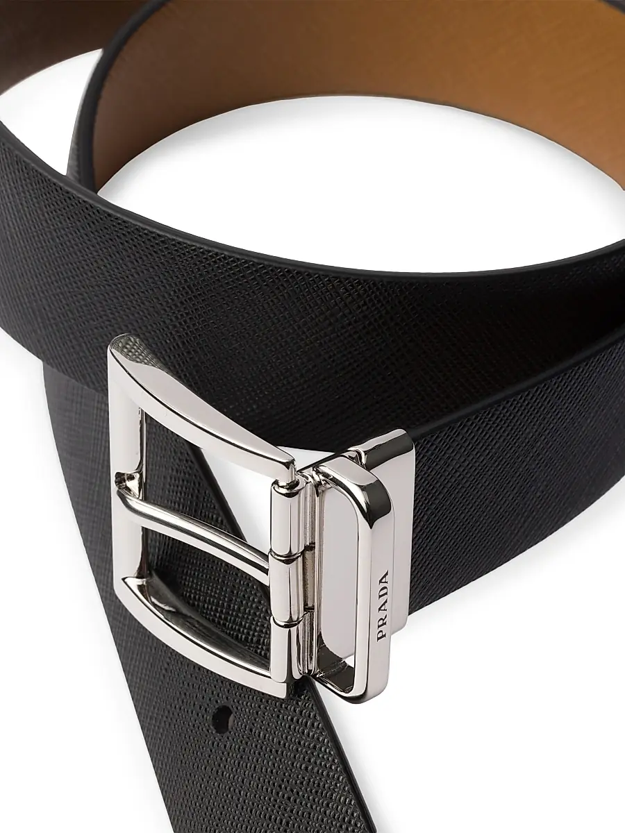 Prada Men's Saffiano Leather Reversible Belt - Black Reddish Brown | Thumbnail 3